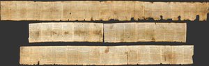 Fotografische reproductie van de Grote Jesaja-rol, de best bewaarde van de bijbelse rollen gevonden in Qumran. Het bevat het hele Boek Jesaja in het Hebreeuws, afgezien van enkele kleine beschadigde delen. Dit manuscript is waarschijnlijk geschreven door e